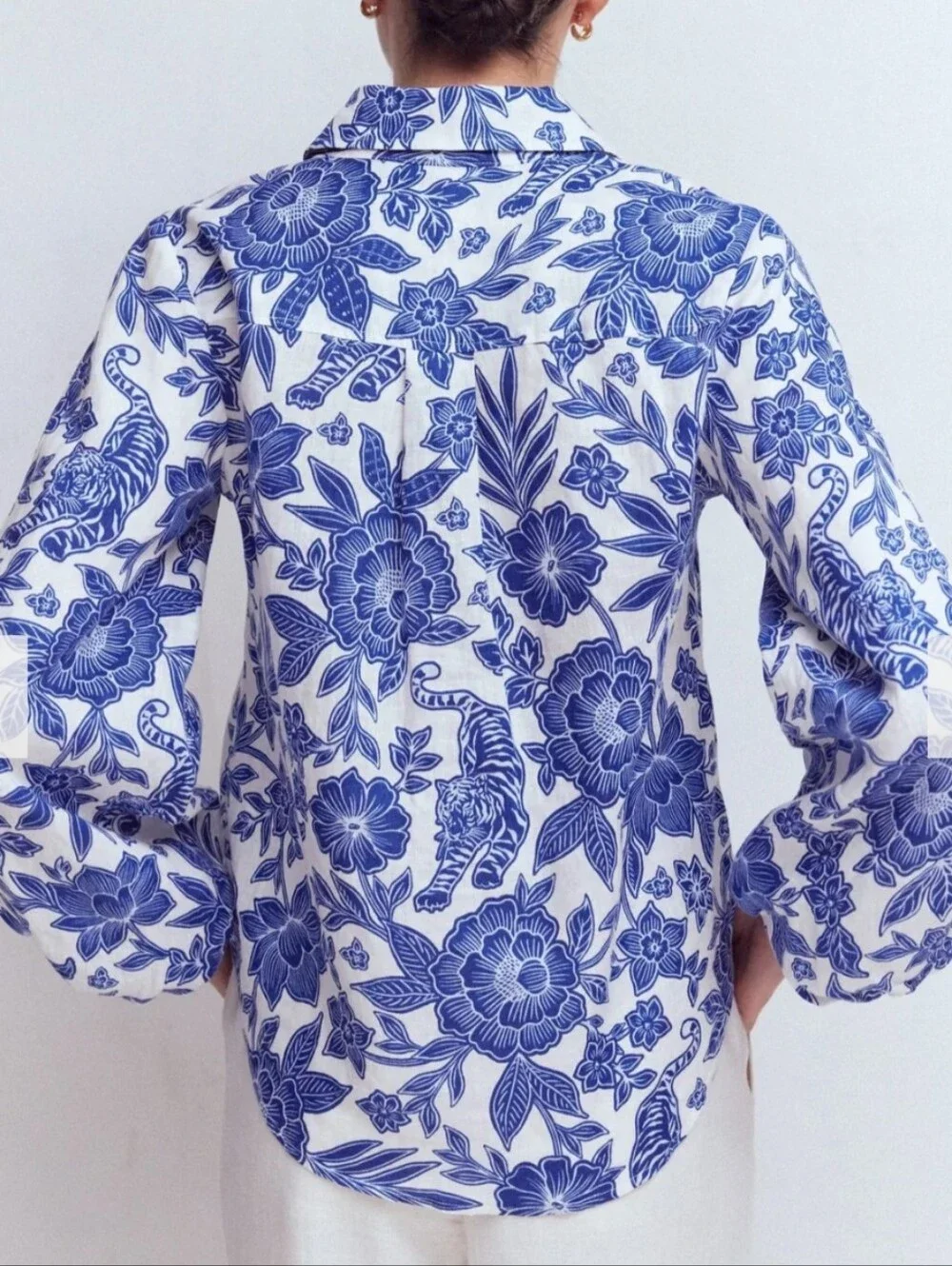 NWT Puff Sleeve Linen Shirt Sapphire Blue, Tigers Paradise Size 4